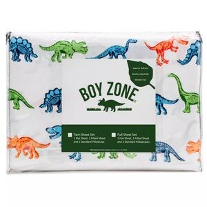 Boy Zone FULL 4 PC Easy Care Polyester Sheet Set Bright & Colorful Dinosaurs NEW